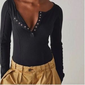 Nwt! Free People Sloane Bodysuit in Black, Size S